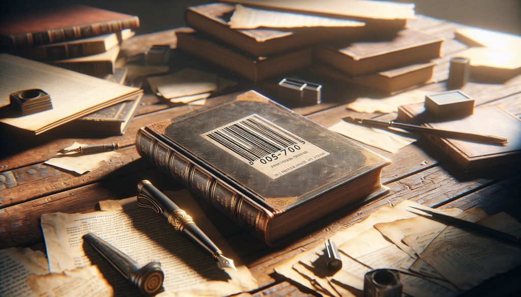 Libro publicado con código ISBN visible en contraportada sobre escritorio de madera, papeles y pluma — cómo elegir un ISBN para tu libro JPHC