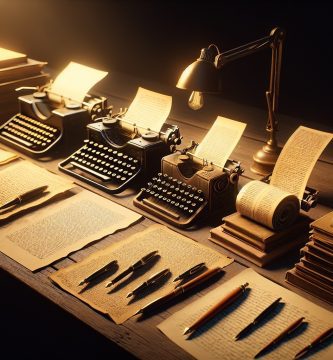 Progresión secuencial sobre escritorio: manuscrito en bruto, borrador con marcas, libro impreso final, todos en línea — proceso editorial paso a paso JPHC