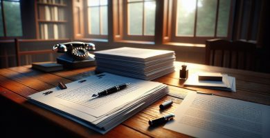 Galera de imprenta junto al manuscrito original con últimas correcciones rojas, pluma estilográfica y atmósfera prepublicación — revisión ortográfica final JPHC