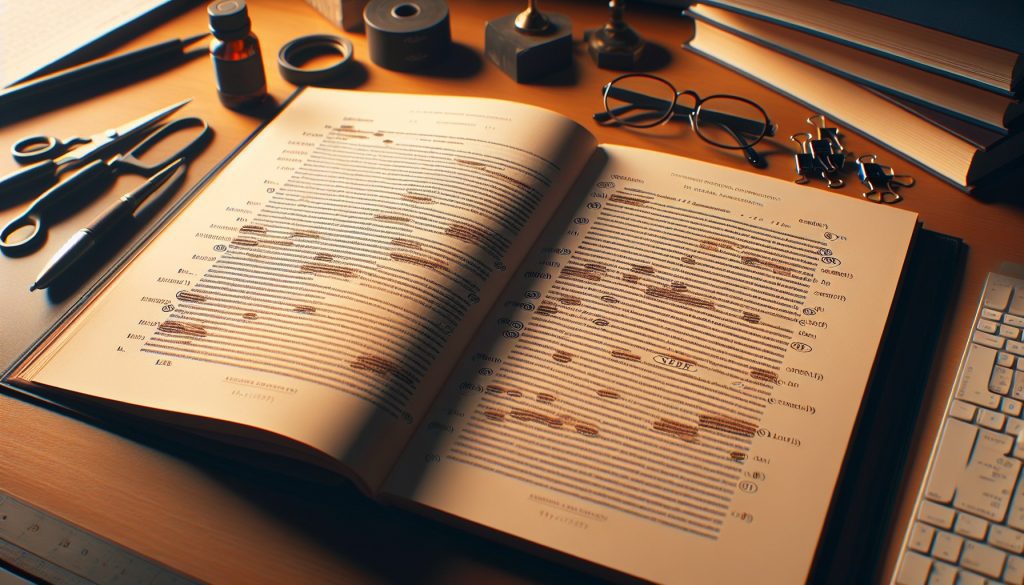 Tesis doctoral con encabezados, notas al pie y bibliografía visibles, anotaciones ortotipográficas en márgenes — corrección ortotipográfica de textos académicos JPHC